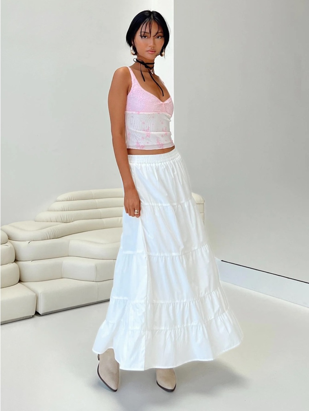 NWT Princess Polly Garden Party Maxi Skirt White Tiered Boho Cottagecore Size 6 - Picture 2 of 7